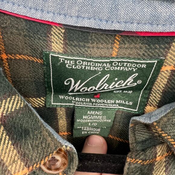 Woolrich Plaid Flannel Shirt - Green & Gold - Size Large - Picture 3 of 8